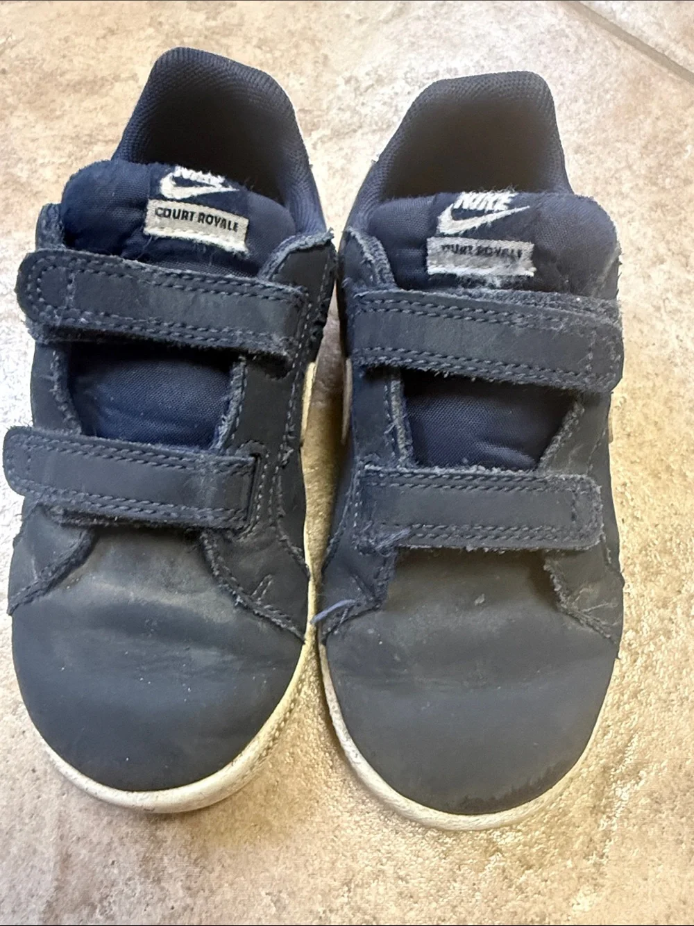 Nike Kids Navy Velcro Sneakers with White Swoosh